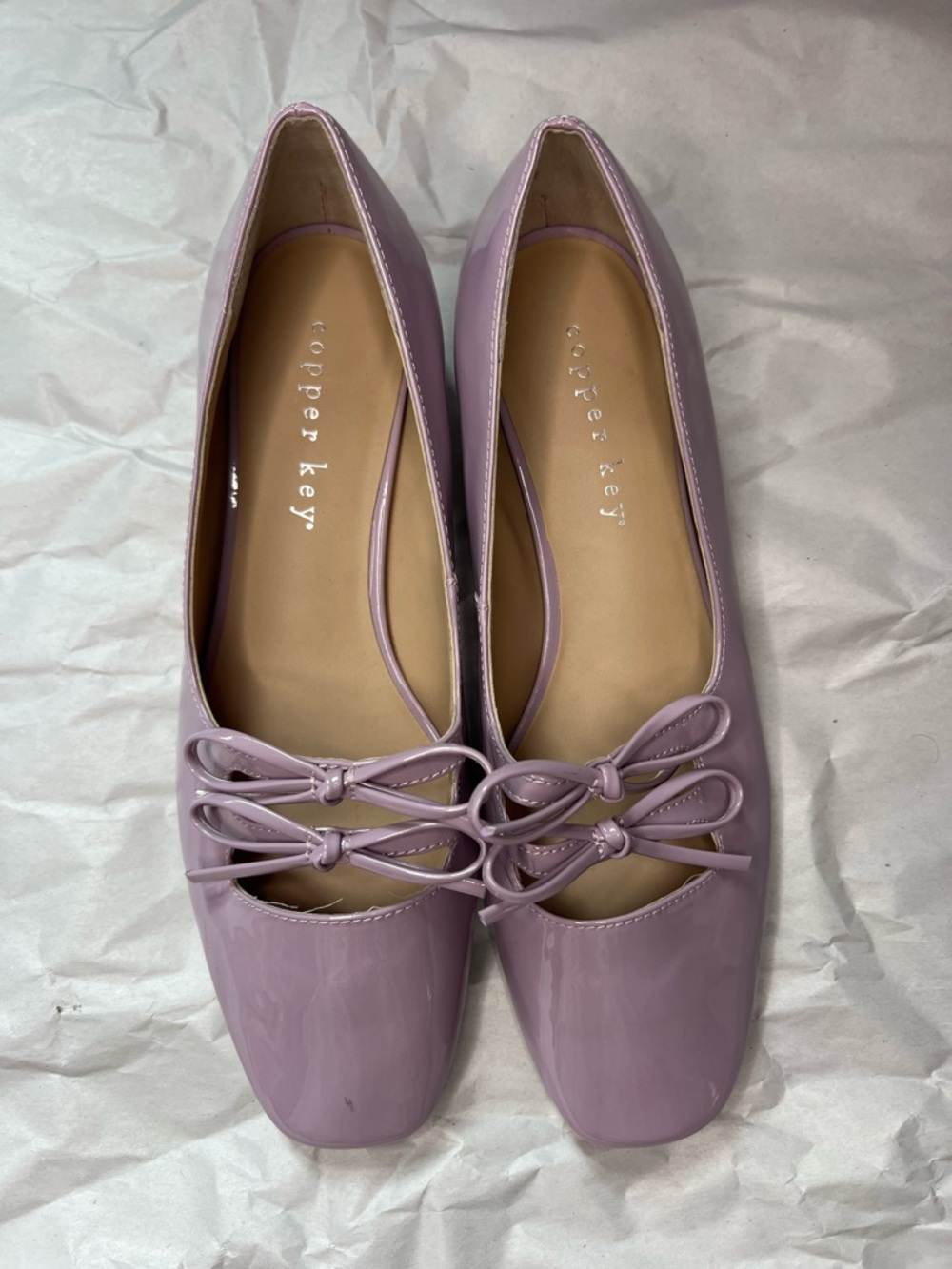 Copper Key Frolic Patent Double Bow Marry Jane Lavender Flats in Size 6.5M